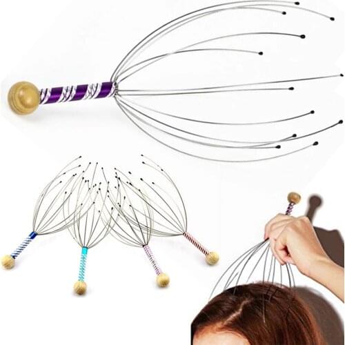 Random Head Relax Massager Wooden Handle Head Skin Care Tools Neck Relief Equipment Stress Relaxing Claw Massage