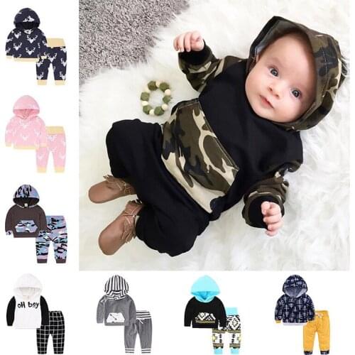 Fashion Cute Hooded Sweatshirt Striped Pants 2pcs Outfit Infant Newborn Baby Girl Clothes Cotton Baby Tracksuit Set