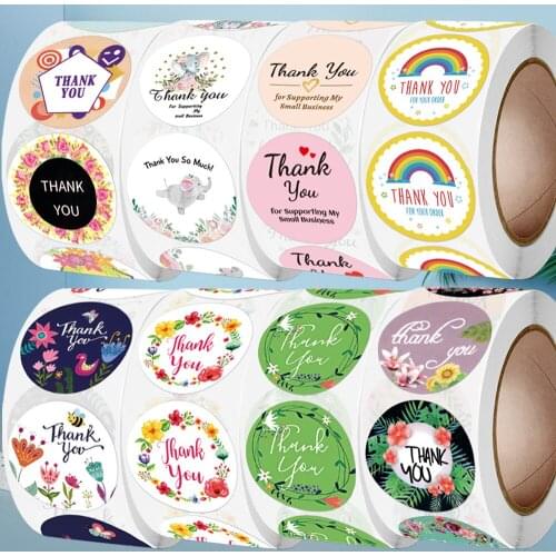 24 Types Colorful Flower Thank You Stickers for Supporting My Small Business Order Bill Envelopes Gift Packages Seals Decoration