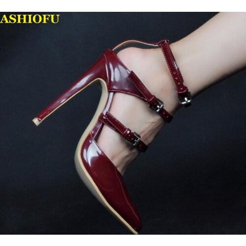ASHIOFU 2020 New Wholesale Womens Stiletto Heel Pumps Buckle-strap Party Prom Dress Shoes Slingback Fashion Evening Court Shoes