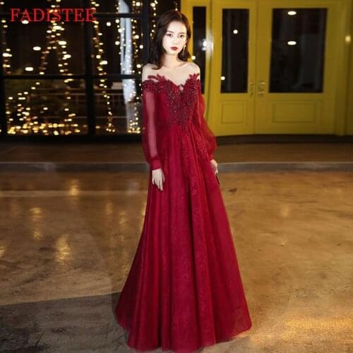 New Style Lace Long Puffy Sleeves Prom Party Evening Dresses Vestido De Noiva Robe De Soirée De Mariage Playa Formal