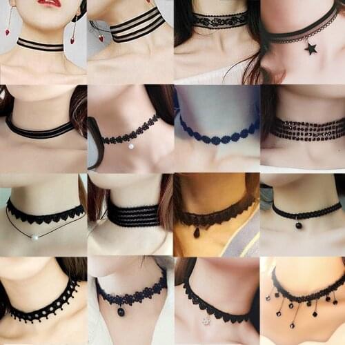 GTQ Choker Necklace Black Lace Velvet strip woman Collar Party Jewelry Neck accessories chokers handcrafted Chain Necklace