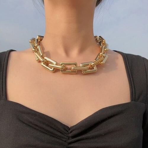 Punk Hip Hop Golden Metal Choker Necklace For Women Statement Fashion Necklaces Gothic Cuban Chunky Chain Charm Necklace