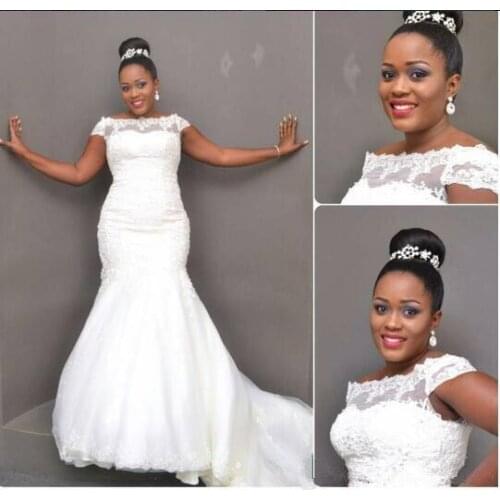 Popular 2020 African American Black Girl Mermaid Wedding Dress Lace Appliques Bridal Dress Wedding Gown Garden Wedding