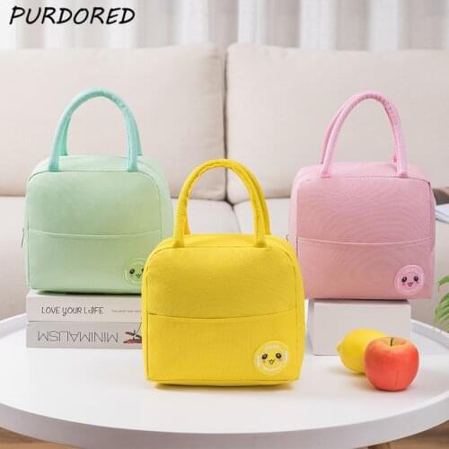 PURDORED 1 Pc Candy Color Lunch Bag for Women Waterproof Oxford Food Picnic Fresh Bento Food Pouch Insulated Student Cooler Bags