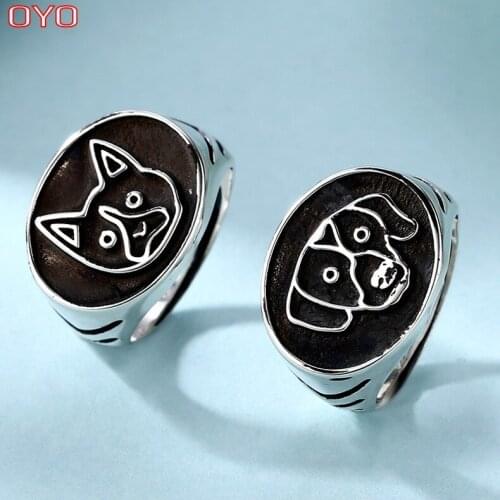 Real S925 sterling silver female models ins wind dog ring live cat