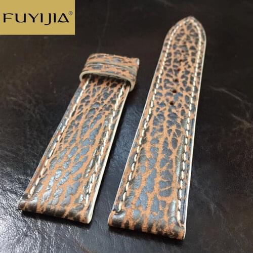 FUYIJIA Handmade Shark Skin Watchbands Men Women Watch Band 14MM 16MM 18MM 20MM 22MM Custom Top Brand Strap Genuine Leather Belt
