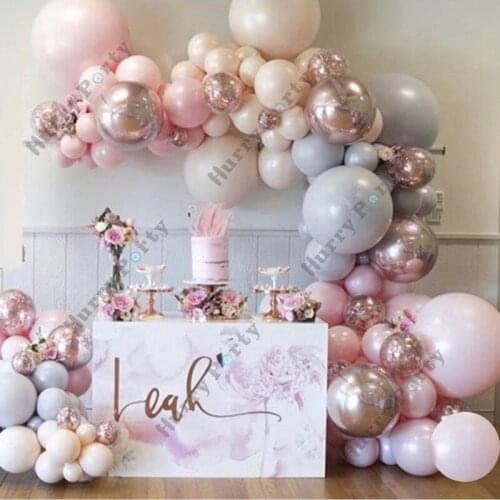 Macaron Pink Birthday Decorations Balloon Black White Double Layer Balloons Garland Arch Wedding Party Decoration Globos