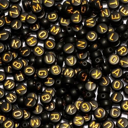 Mixed Black Gold Letter Acrylic Beads Round Flat Alphabet Loose Spacer Beads For Jewelry Making Handmade Diy Bracelet Necklace