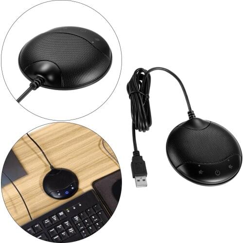 USB Conference Microphone Mic with Mute Button for Online Meeting Class Recording Video Conference Plastic Portable Black