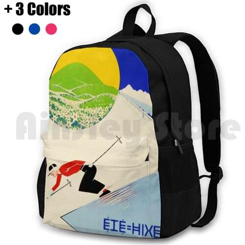 Art Deco Era Vintage Swiss Alps Sport Ad Outdoor Hiking Backpack Riding Climbing Sports Bag Art Skiing French Swiss Swiss Alps