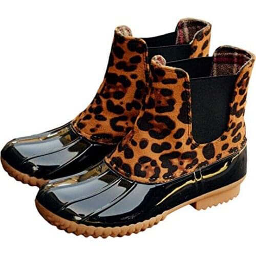 Waterproof Short Boots for Women Fahsion Leopard Splice Rain Shoes with Anti-Slip Sole Best Sale-WT
