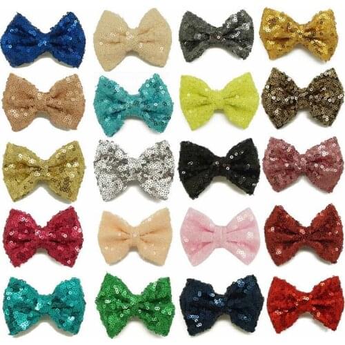 50pcs/lot 3'' Sequin Bows Hairpins Hairbow Clip,Embroideried Sequin Bows With Clip for Kids Hair Accessories