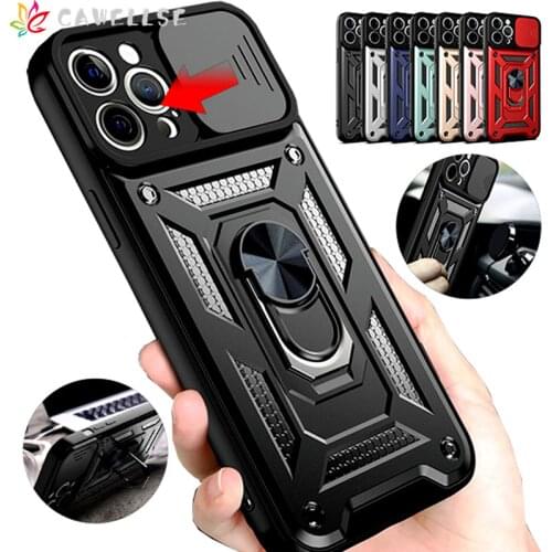 Armor Slide Camera Lens Protection Case for Xiaomi Redmi Note 10 9 8 Pro Poco F3 M3 X3 NFC Mi 11 I Lite Ring Holder Cover Funda