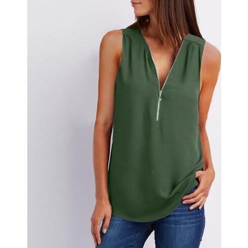 17color Summer Chiffon Tank Tops Women Tunic Zipper V Neck Vest Tops Sexy Sleeveless Loose Vests Ladies Shirt Tops Plus Size 5XL