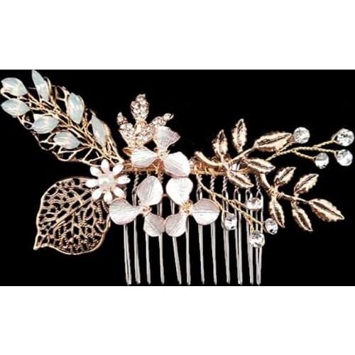 Vintage Bronze Metal Hair Jewelry For Women Wedding Accessories Noiva Hair Combs Rhinestone Flower Clip ancient Baroque Tiara