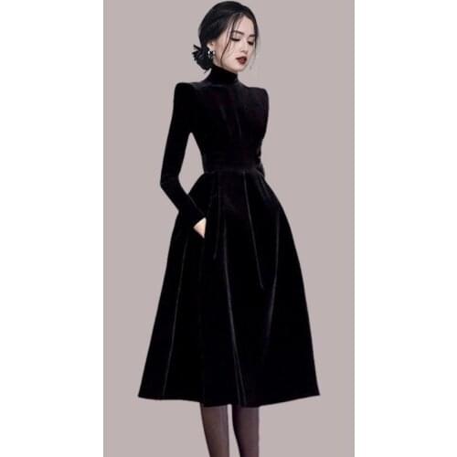 Spot 2021 autumn new high-end temperament celebrity womens dress autumn dress high neck waist slim dress women