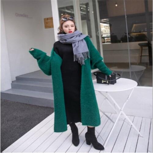 Women Female Korean Winter Long Sleeve Coat Batwing Sleeve Knitted Long Coat Thick Plus Size