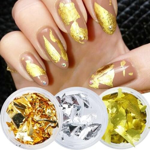 1 Box Gold Aluminum Foils Irregular Nail Glitter Sequins Sliver Foils Nail Art Sticker Gel Polish 3D Manicure Decor SA1872-1