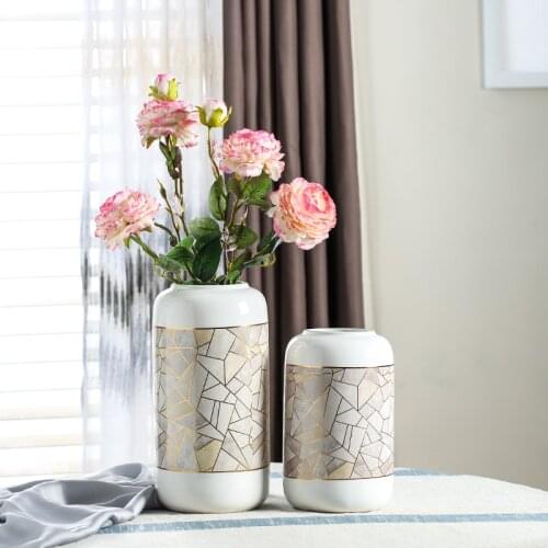 1pc Mosaic Flower Vase Ceramic Gold Plated Vase Water Planting Container Home Decorative Centerpiece Wedding Gift