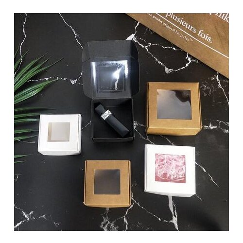 10pcs/lot Small Kraft paper packaging box with window,cardboard handmade soap box,mini personalized craft paper jewelry gift box