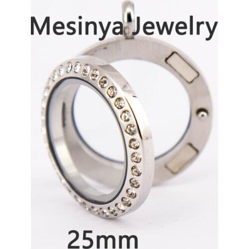 10pcs Stainless steel 25mm magnetic medium circle living glass locket for floating charms love note keepsake xmas gift no charms