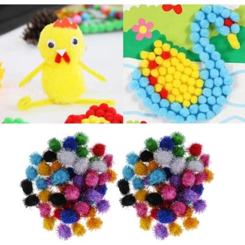 100 Pieces Glitter Pom Poms Sparkle Balls Art Crafts, Assorted Color, 3.5cm With Glitter Tinsel, Kitten Cats Favorite Toys