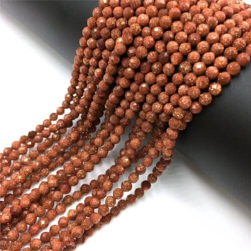 15.5" Gold Sandstone 2 mm 3 mm 4 mm Faceted Beads Wholesale Small Tiny Micro Round Strand Bead For DIY Making Jewelry Necklace