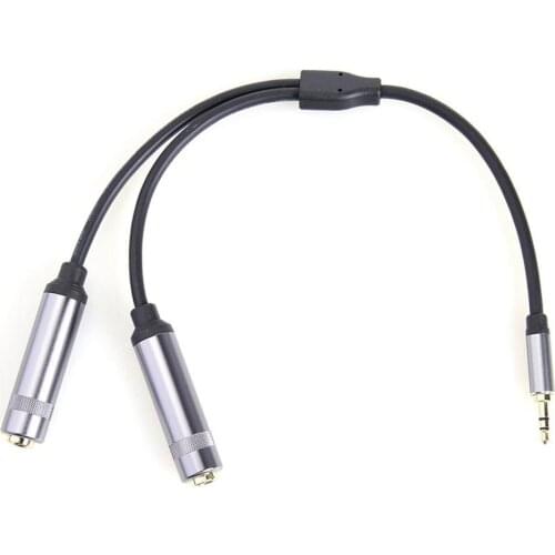 3.5mm Male Stereo To Dual 6.5mm Female Audio Cable Aluminum Alloy Splitter Adapter Cable Strong Adaptability