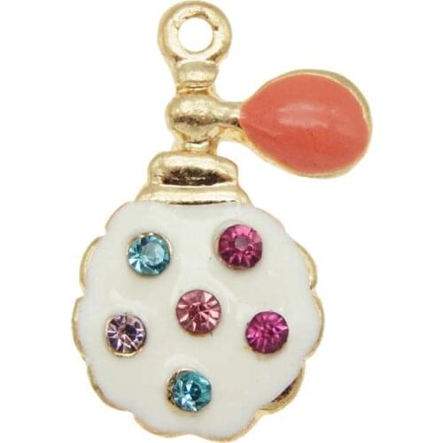 Julie Wang 6PCS Enamel Perfume Bottle Charms With Rhinestone Alloy Gold Tone Pendant Bracelet Jewelry Making Accessory