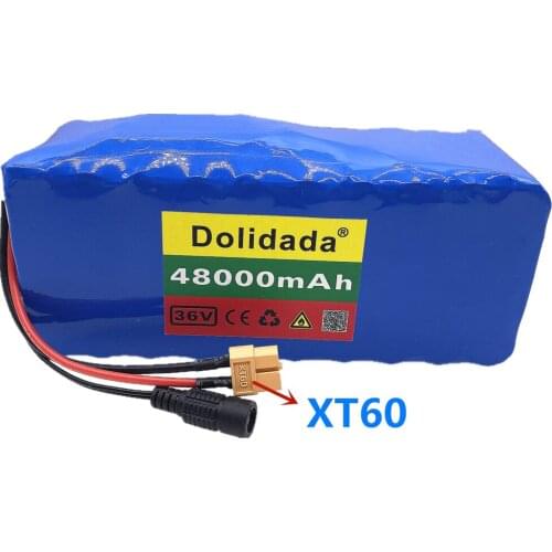 Dolidada XT60 interface 36V battery 10S4P 48Ah battery pack 500W high power battery 42V48000mAh Ebike electric bike BMS