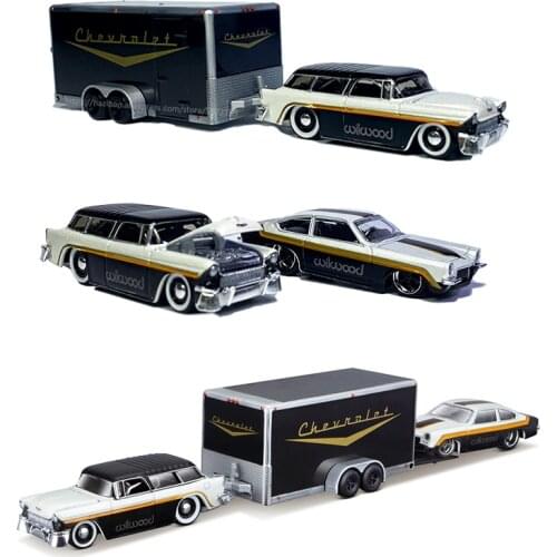 Maisto 1:64 Design Team Haulers 1955 Chevrolet Nomad Car Trailer 1971 Chevrolet Vega Car model collection gift Toy boy toys