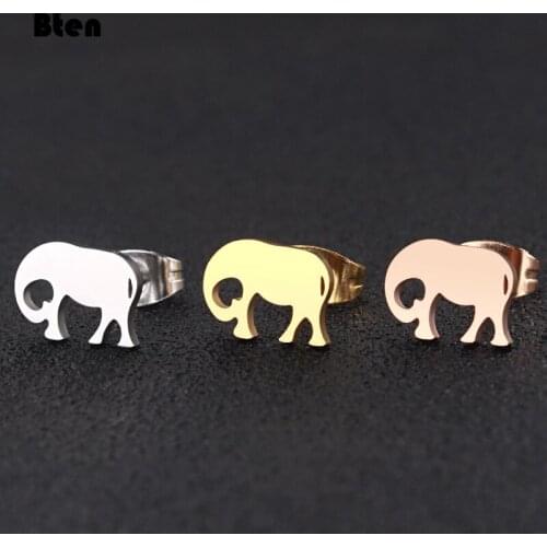 Bten Stainless Steel Stud Earring For Women Man African Elephant Gold And Silver Color Lovers Engagement Jewelry