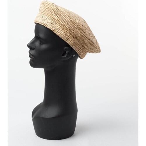 01901-HH7282 natural raffia handmade grass solid modern fancywork beret cap men women holiday leisure hat
