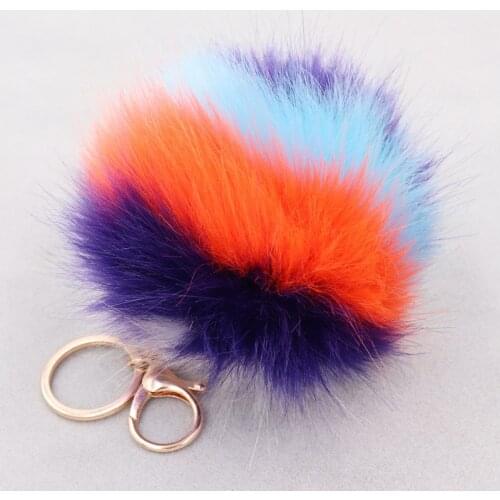 Colorful Striped Faux Fox Fur Hair Ball Keychain for Women Fashion Soft Plush Key Chains Trendy Backpack Pendant Accessories