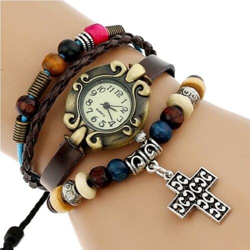 NEW Vintage cross Strap Watch Womanwristwatch old fashion retro Quartz-watch Relogio Masculino Feminino Montre Femme
