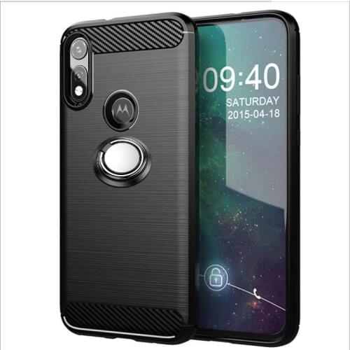 For Motorola E 2020 Case Luxury Brushed Carbon Fiber Phone Case For Motorola Moto E 2020 Magnetic Ring Holder Cover Case