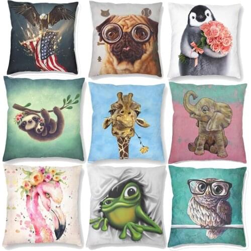 Elephant Frog Dog Pillow Case Owl Giraffe Penguin PillowCase for Home Decorative Fall Decor Star Cushion Cover 45cm No Insert