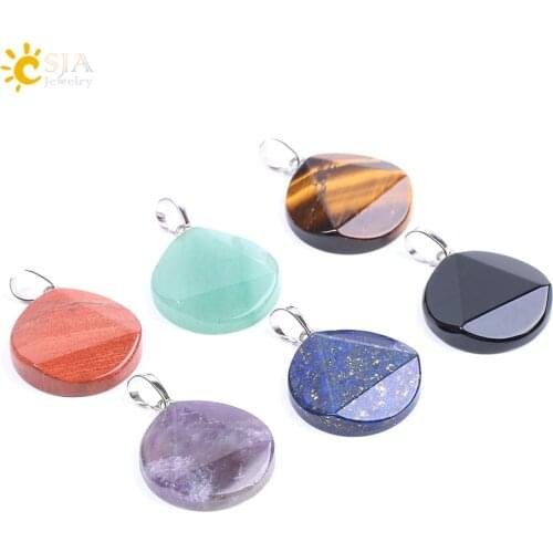 CSJA New Fashion Natural Stone Pendant Hexagonal Big Satellite Necklace Multi-faceted Quartz Crystal Bead Men Women Jewelry F186