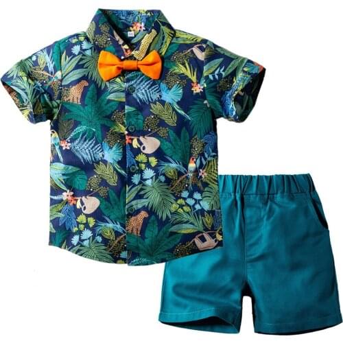 Baby Clothe Infant Children Boys Summer Sets Printed Shirt + Green Shorts 2 Pieces Short-sleeve 2 3 5 Y Kids Suits Costume