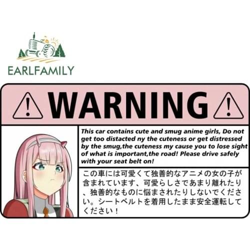 EARLFAMILY 13cm x 7cm for DARLING in the FRANXX Zero Two Car Stickers Camper Sunscreen Decal Vinyl Car Wrap Anime Windows Decor