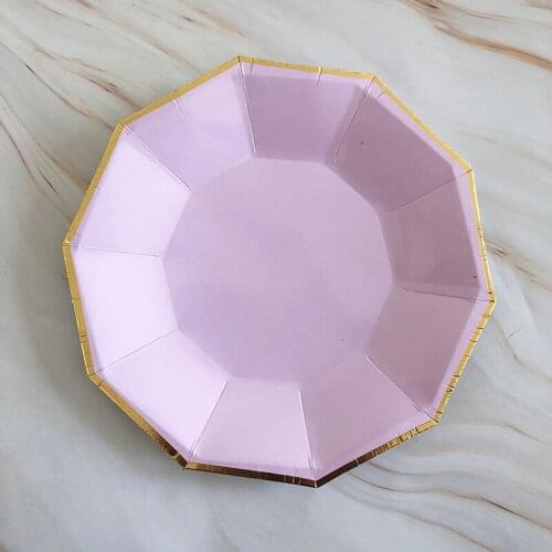 9 Inch Decagon Hot Sell High Quality Multi-Colored Birthday Party Healthy Eco-Friendly Paper Plates With Gold Border