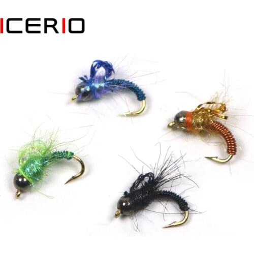 ICERIO 8PCS Tungsten Bead Caped Avenger Emerger Nymphs Caddis Tying Hook Fishing Fly Lure Baits