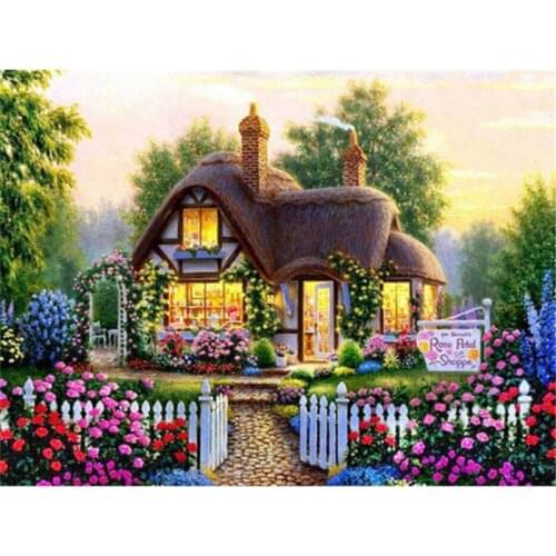 Diamond Embroidery House Handicraft Full Drill Diamond Painting Landscape Mosaic Garden Picture of Rhinestone Wall Art
