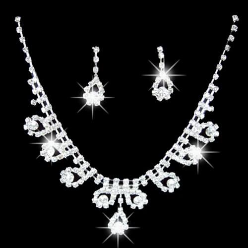 Classic women Lady Bridal Wedding Engagement Rhinestone Teardrop Necklace Earrings Jewelry Set Elegant Crystal Necklaces