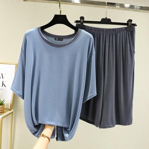 Modal couple short-sleeved shorts suit home service suit thin casual loose mens pajamas two-piece summer