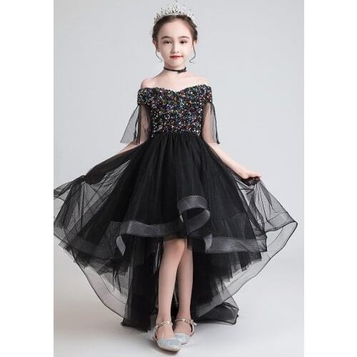 Black Lace Girl Dresses for Weddings Sequin Tulle Princess Holy First Communion Party Pageant Dresses Banquet Flower Girl Gown