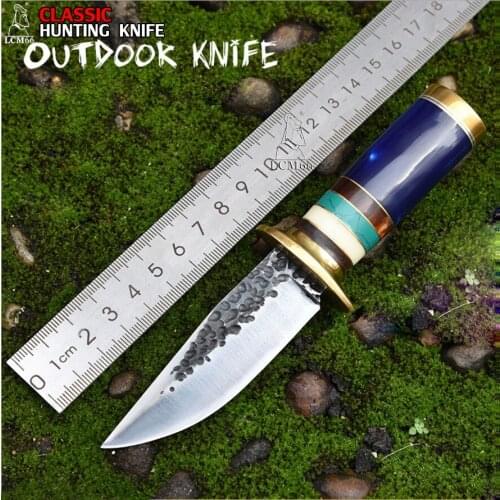LCM66 forging Tactical Small Fixed Knives,Copper head+turquoise handle Survival Knife,Camping Rescue Knife.Portable knife