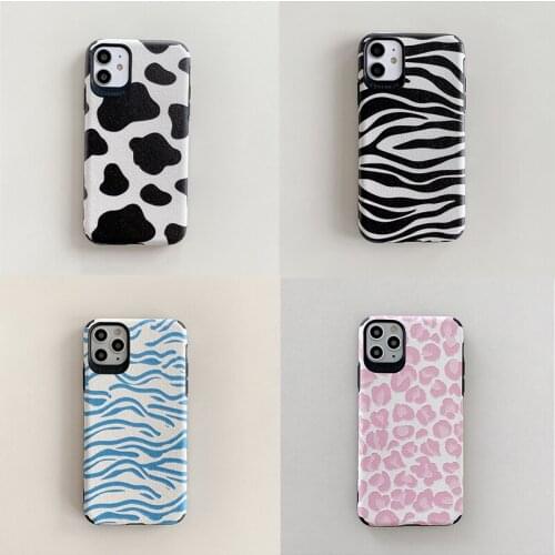 Cute Animal Zebra Milk Cow Leopard Print Phone Case For iphone 11 12 Pro X XR XS Max 8 7 Plus Leather Soft Silicon Back Cover