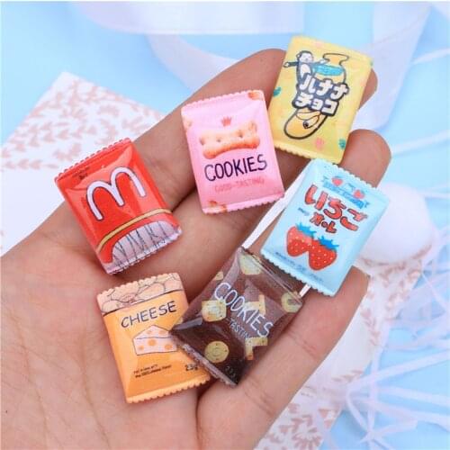 6pcs Dollhouse Miniature food Resin Candy Snack Bag Pretend Play food for blyth barbies Play Kitchen Decor Toys